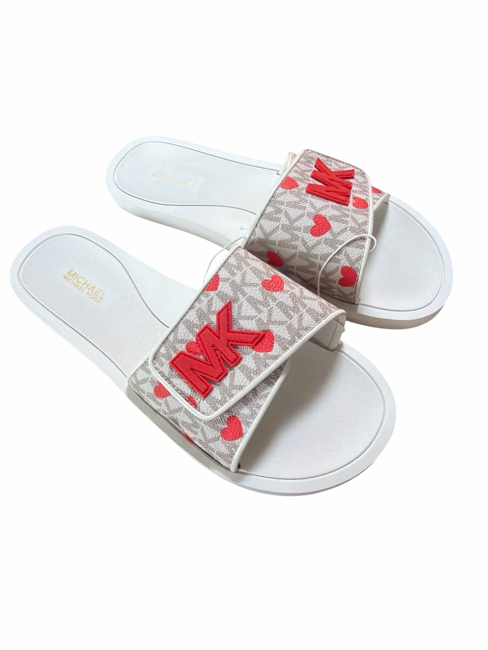 NWT Michael Kors Palmer Slide Sandals Women 9 Heart Signature Cream Logo - Picture 2 of 6